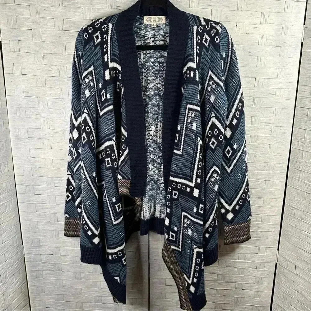 Pink rose Aztec Southwest Cardigan blue‎ white  electric grandpa coastal cowgirl